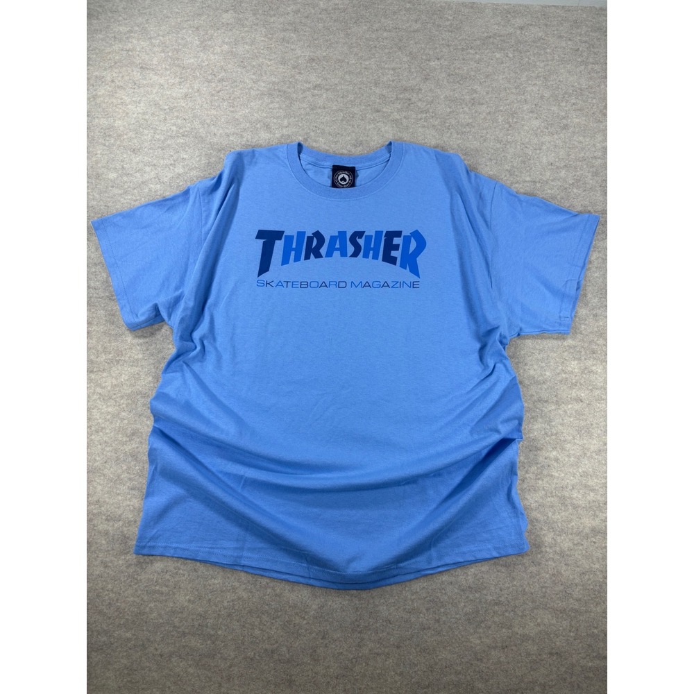 Thrasher Skateboard Magazine T-Shirt Mens XL Blue Graphic Skate Tee Logo Cotton